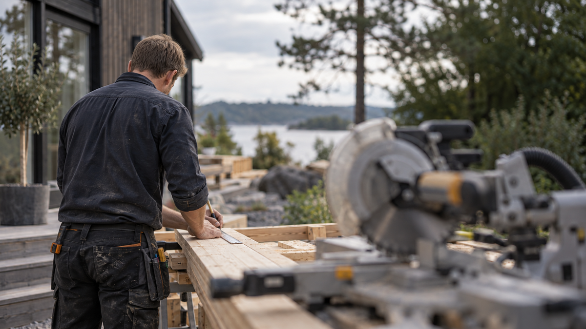 Snickare som arbetar utomhus